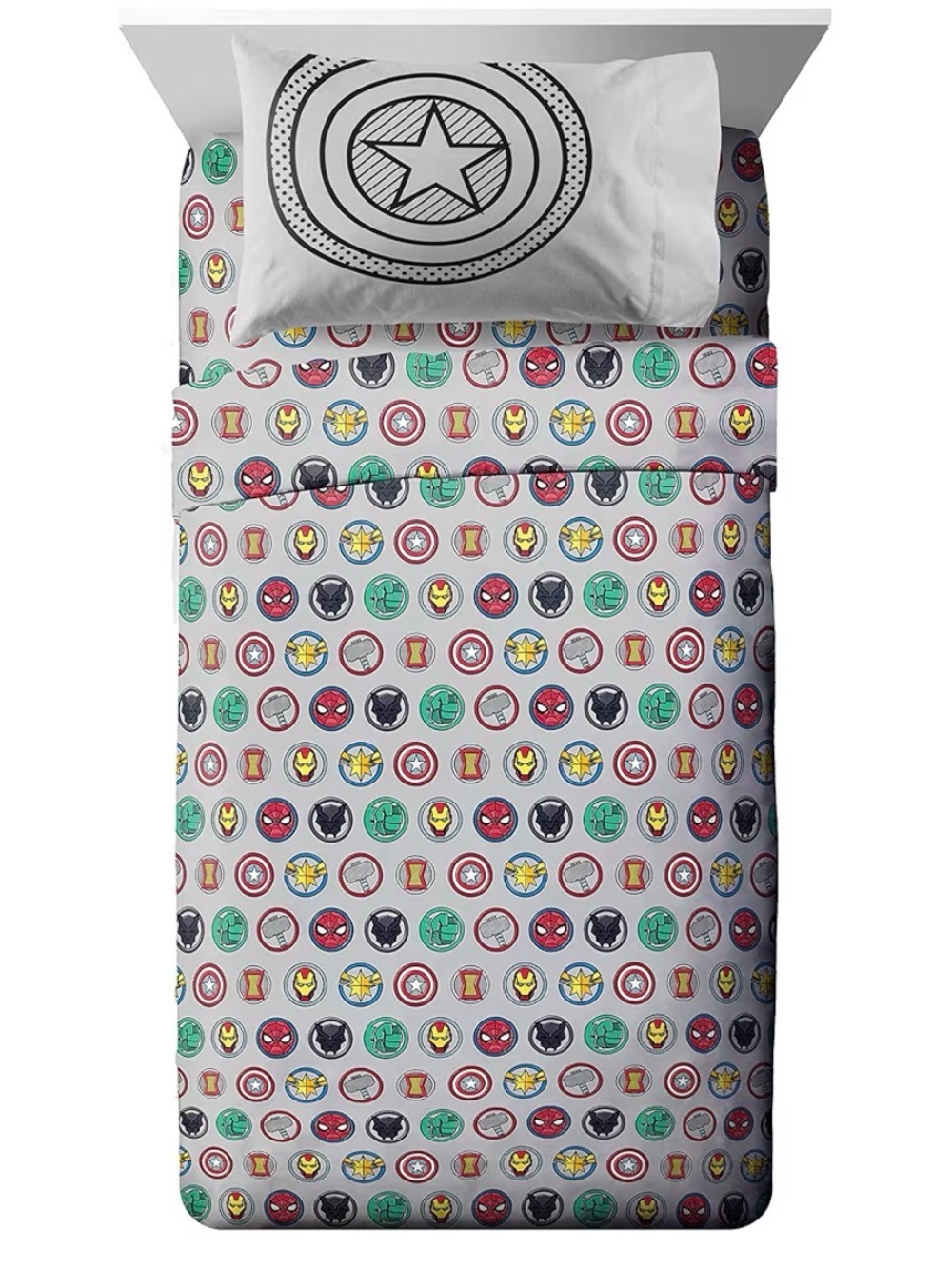 Kids White Superhero MARVEL Icon BED SHEETS - Multicolor (FULL)